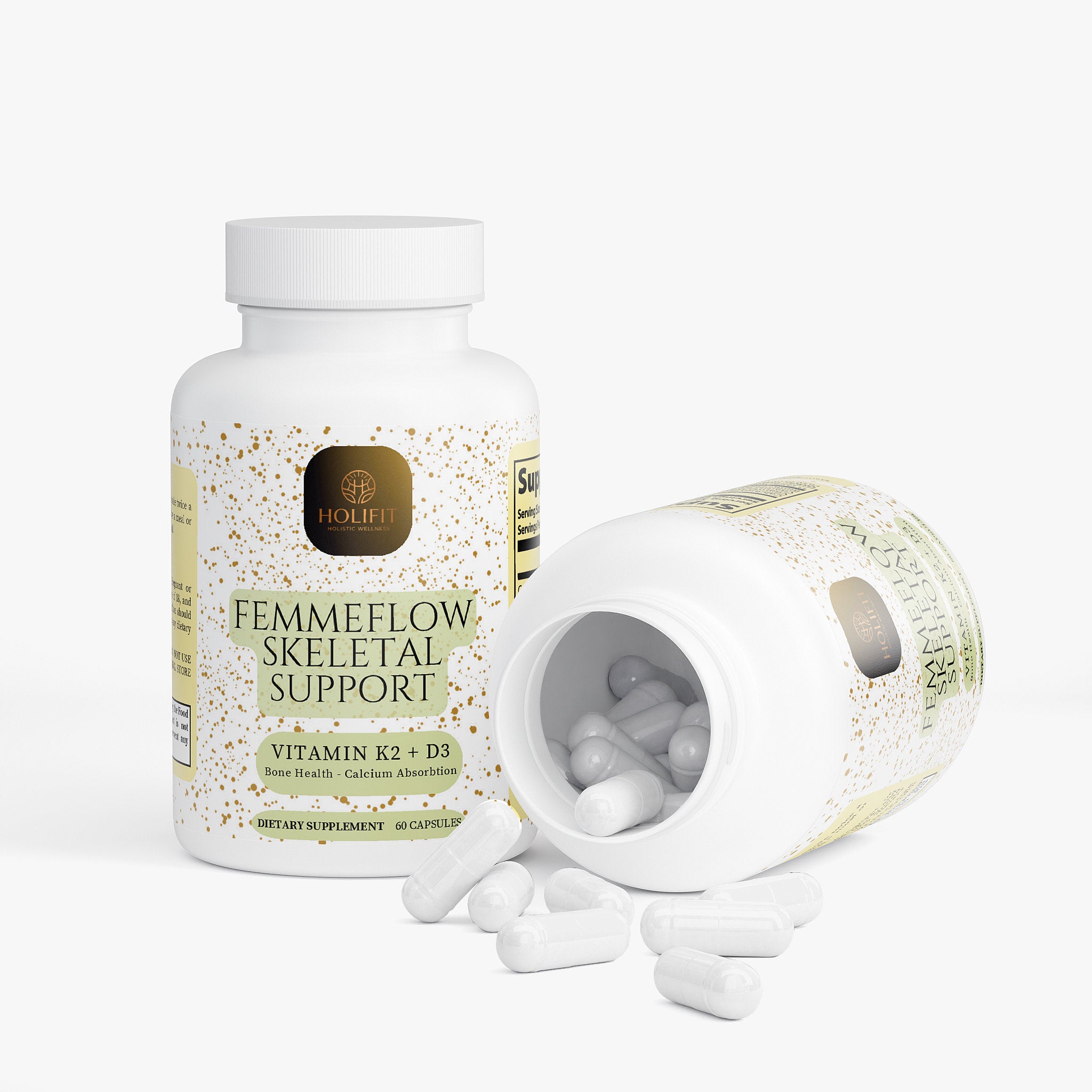 FemmeFlow Skeletal Support D3 + K2 – Bone Strength & Mineral Support (60 Capsules)