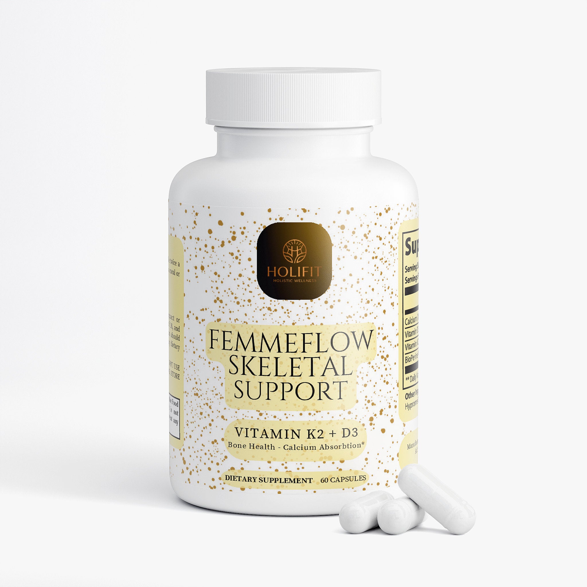 FemmeFlow Skeletal Support D3 + K2 – Bone Strength & Mineral Support (60 Capsules)