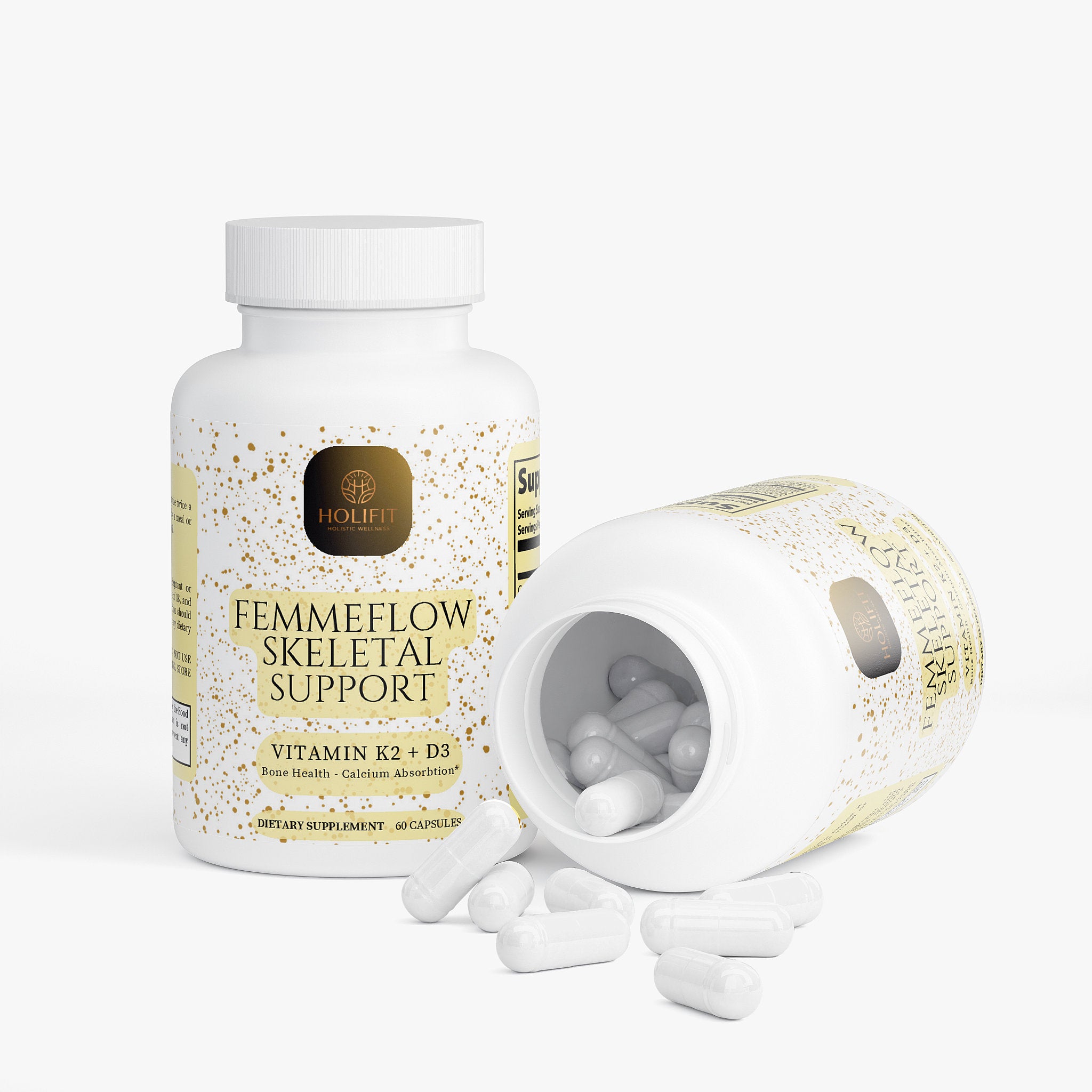 FemmeFlow Skeletal Support D3 + K2 – Bone Strength & Mineral Support (60 Capsules)